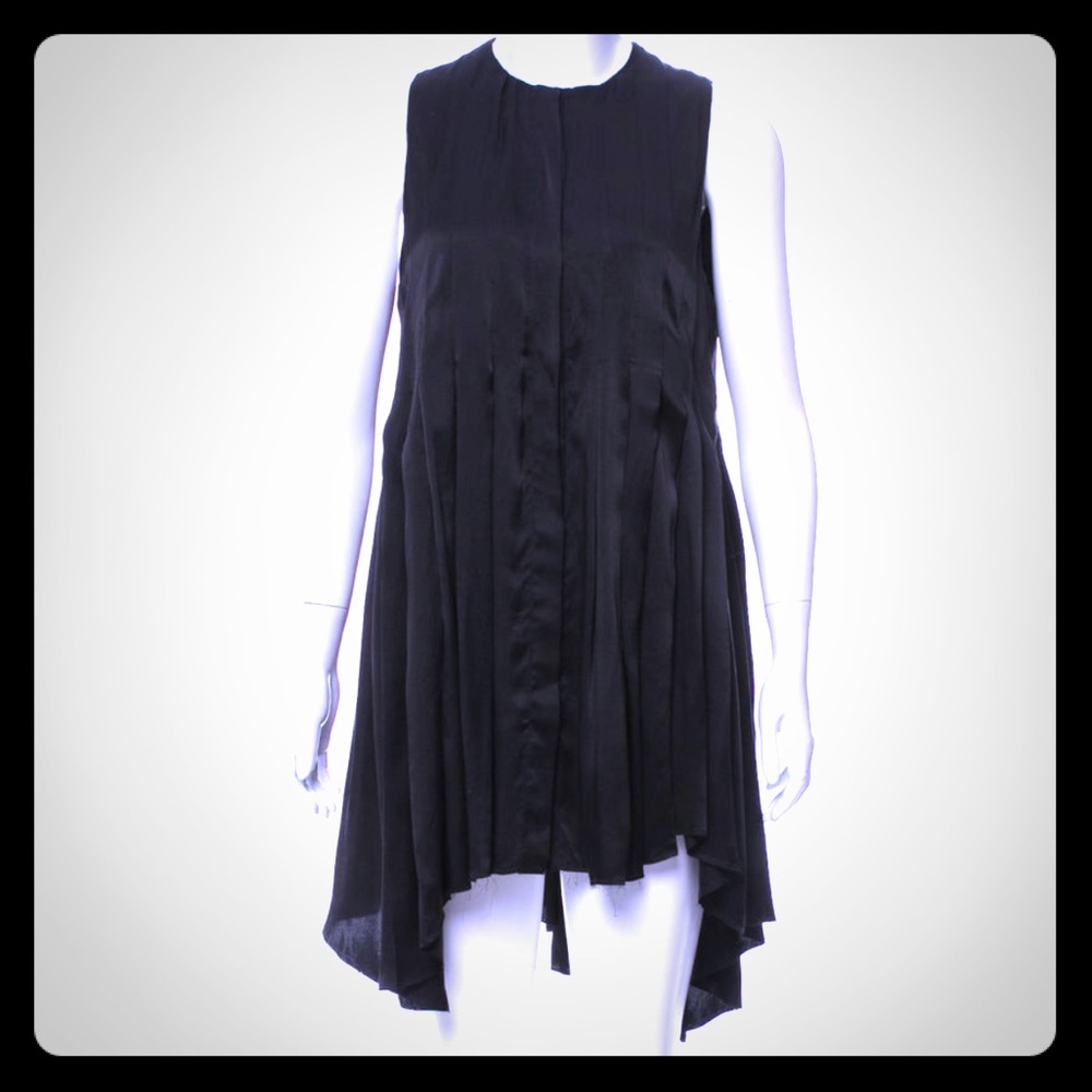 Balmain Black Silk Button Front Tank Dress- FR38